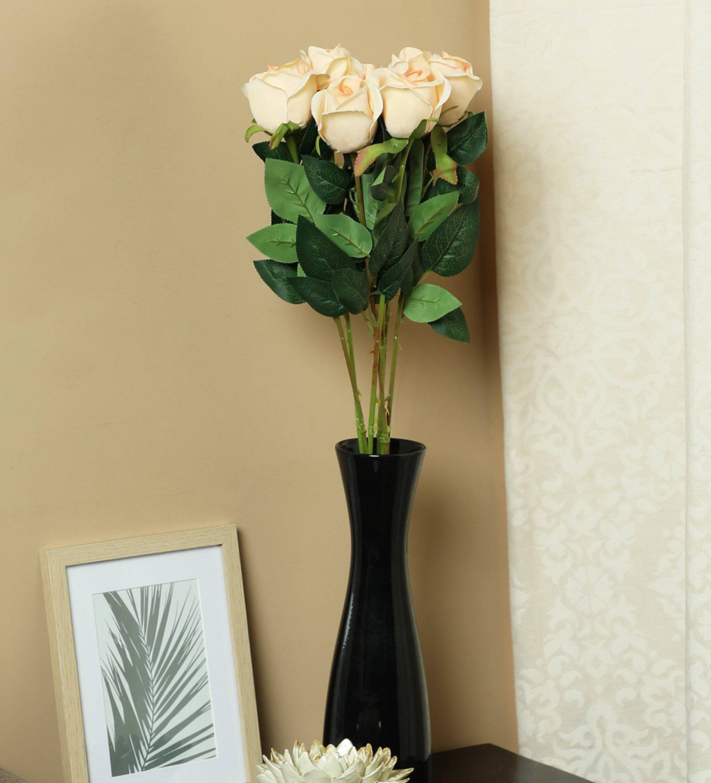 PolliNation Stunning Rose Artificial Flower For Home (Pack of 7, 25 Inch)