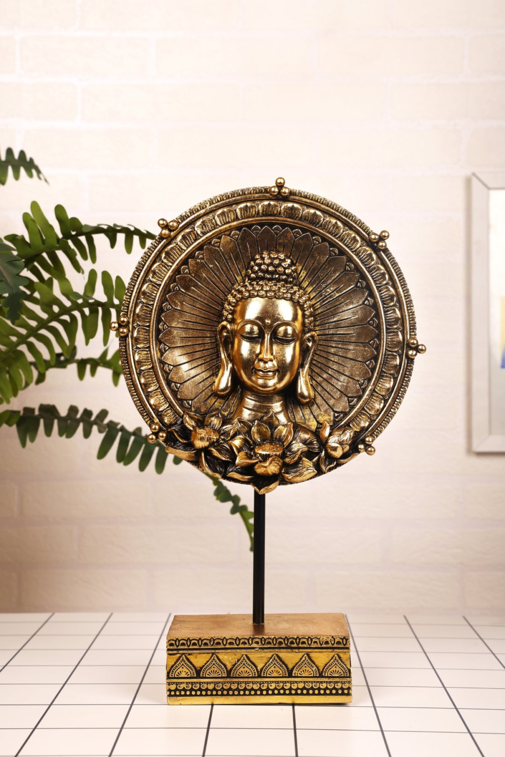 Lord Buddha Face On The Golden Base Of Stand for Your Home Or Office Decor