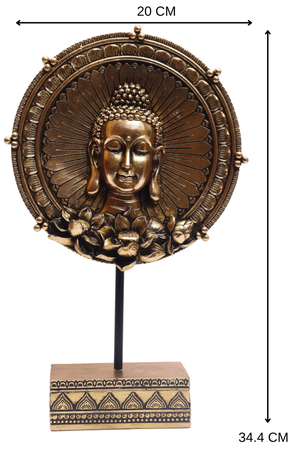 Round Shape Lord Buddha Face And Lotus Design Below The Face On a Golden Base Of a Stand for Your Home Or Office Decoration - Image 2