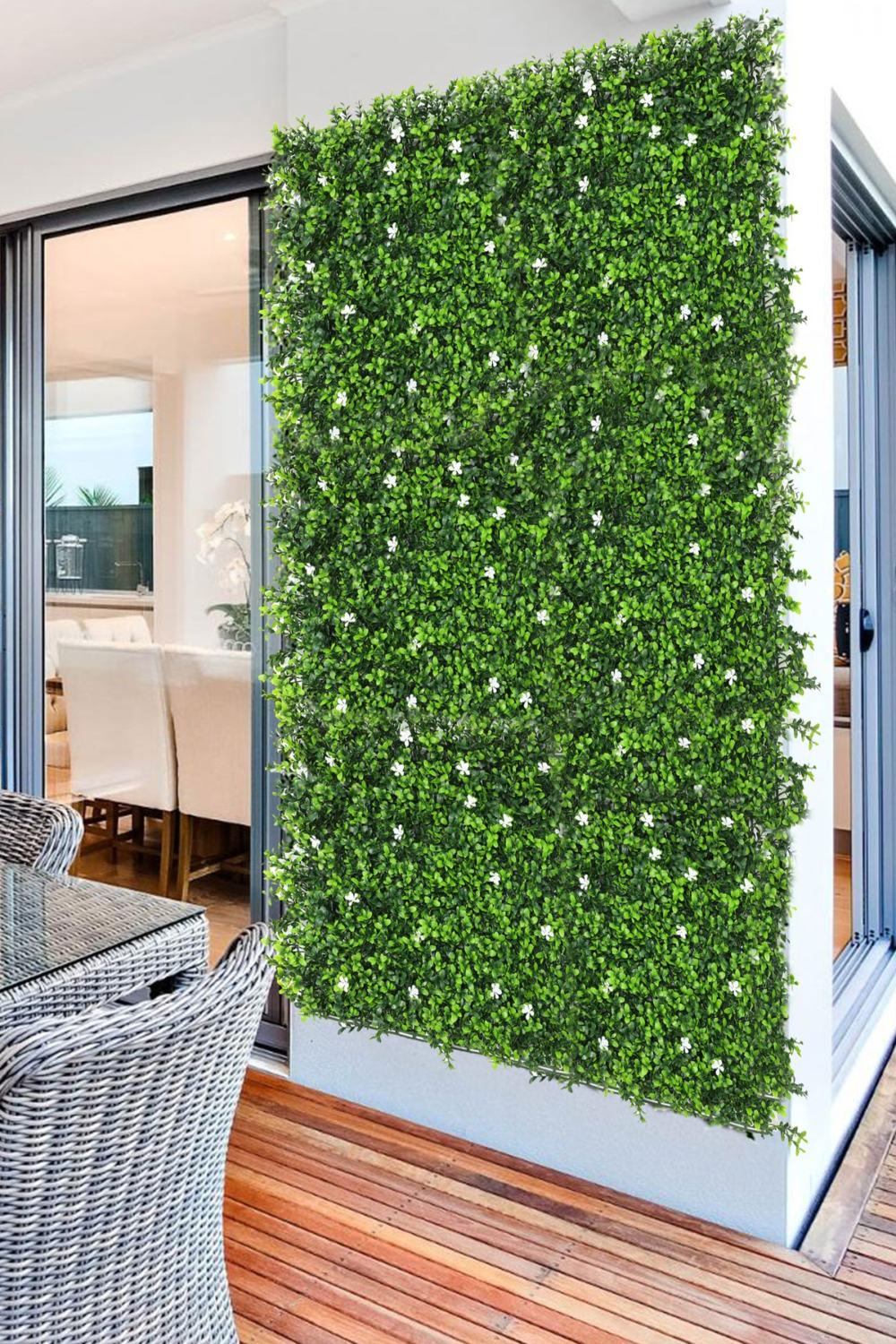 White Flowers With Medium lush Green Leaves artificial Vertical Garden wall Tile ( Pack Of 1 ) - Image 2