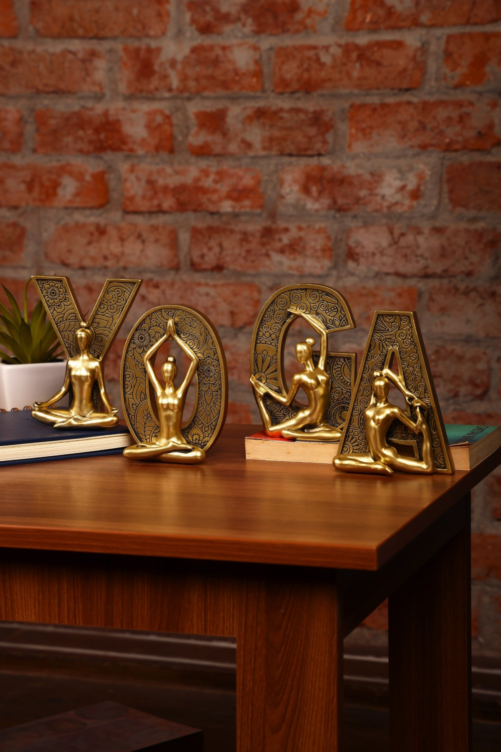 Resin Gold Yoga Spiritual Decor - Set of 4 Yoga Letters Statues Ornaments for Your Home Or office Decor
