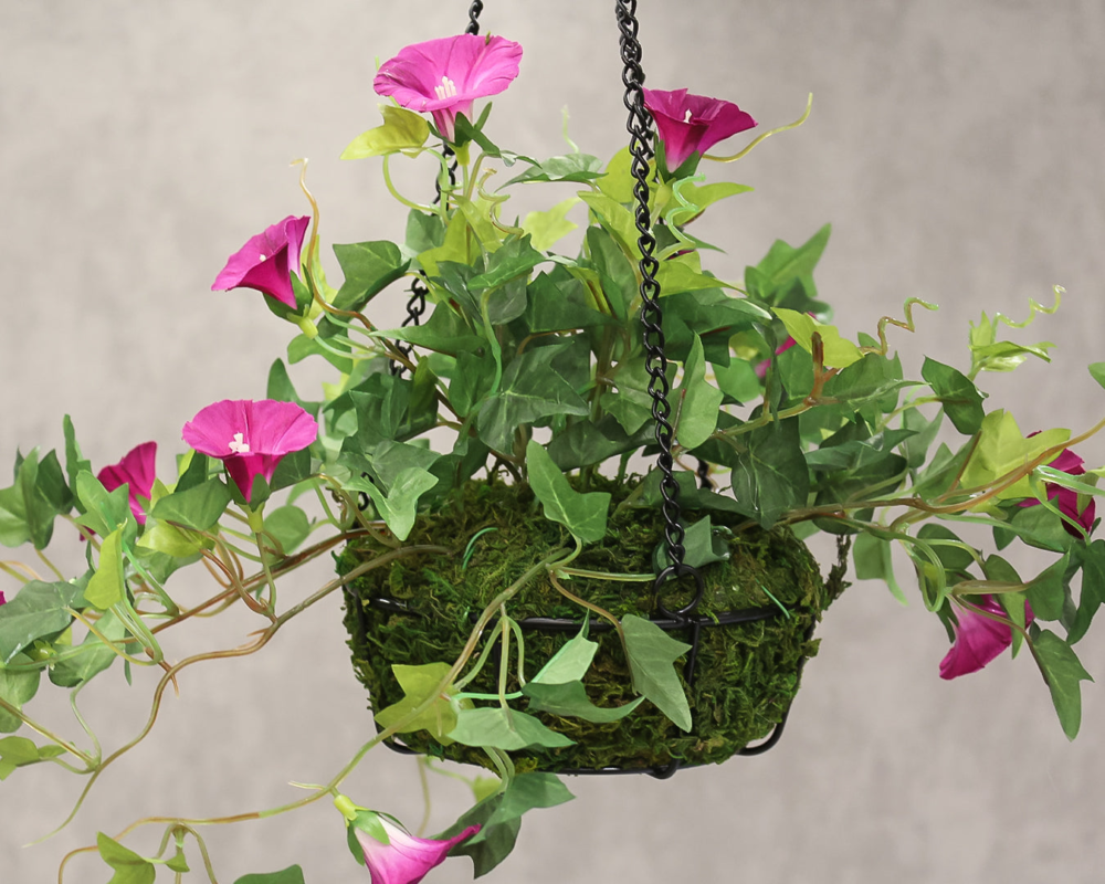 Pollination Artificial Hanging Flower Purple Morning Glory Creeper with Hanging Metal stand For Balcony Garden Decoration ( Pack Of 1, 40 CM) - Image 2