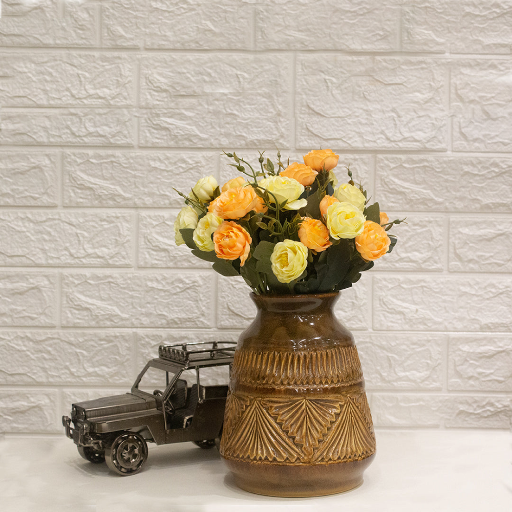 Rose Artificial Flower Stick Without Pot For Home Decoration (Pack of 3)