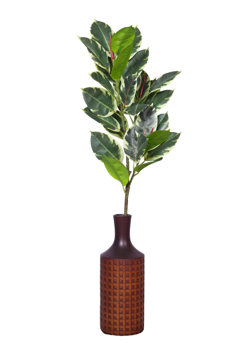 Real Touch Artificial Rubber Plant For Home Office Centerpieces Decor WhiteGreen - Image 2
