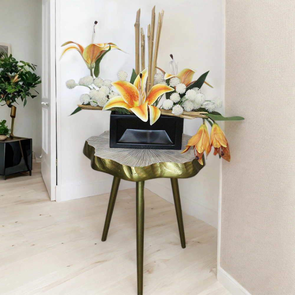 Real Touch Lily Floral Arrangement In Black Metal Pot - Image 2